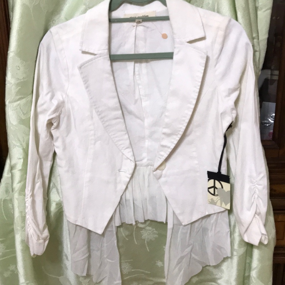 White denim ruffle jacket